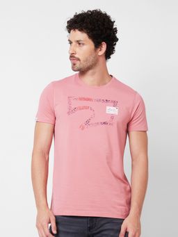 Spykar - Round Neck Half Sleeves Pink T-Shirt for Men