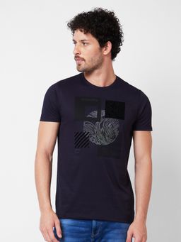 Spykar - Round Neck Half Sleeves Blue T-Shirt for Men