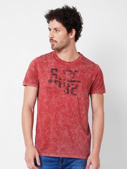 Spykar - Round Neck Half Sleeves Red T-Shirt for Men