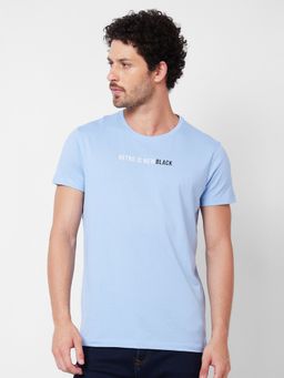 Spykar - Round Neck Half Sleeves Blue T-Shirt for Men