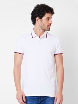 Spykar - Polo Collar Half Sleeves White T-Shirt for Men