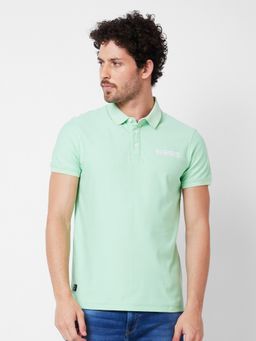 Spykar - Polo Collar Half Sleeves Green T-Shirt for Men