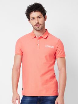 Spykar - Polo Collar Half Sleeves Pink T-Shirt for Men