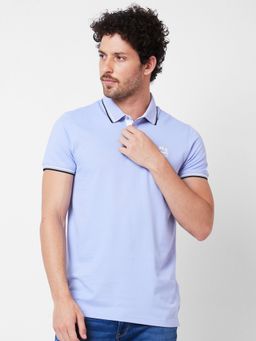 Spykar - Polo Collar Half Sleeves Blue T-Shirt for Men