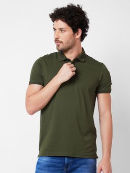 Spykar - Polo Collar Half Sleeves Green T-Shirt for Men
