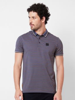 Spykar - Polo Collar Half Sleeves Blue T-Shirt for Men