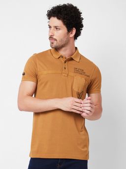 Spykar - Polo Collar Half Sleeves Khaki T-Shirt for Men