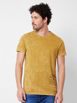 Spykar - Round Neck Half Sleeves Khaki T-Shirt for Men