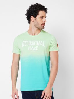 Spykar - Round Neck Half Sleeves Green T-Shirt for Men