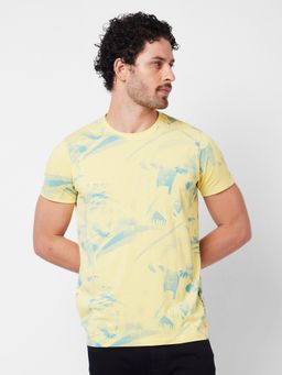 Spykar - Round Neck Half Sleeves Yellow T-Shirt for Men