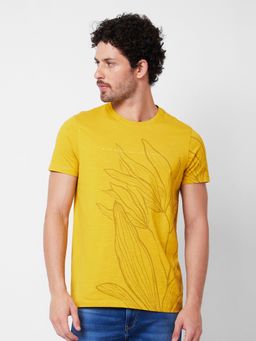 Spykar - Round Neck Half Sleeves Yellow T-Shirt for Men