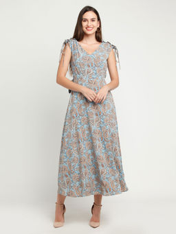 Zink London - Women's Blue Printed Maxi Dress