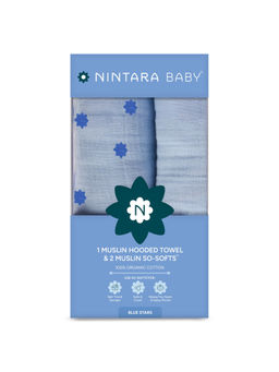 NINTARA BABY - Blue Bamboo Hooded Towel with 2 Face Towels (6-12 Months)