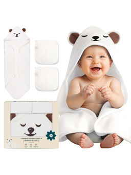 NINTARA BABY - White Bamboo Hooded Towel with 2 Face Towels (6-12 Months)