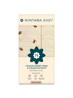 NINTARA BABY - Beige Bamboo Hooded Towel with 2 Face Towels (6-12 Months)