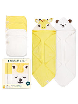 NINTARA BABY - Multi-Color Bamboo 2 Hooded Bath Towels with 4 Face Towels (6-12 Months)