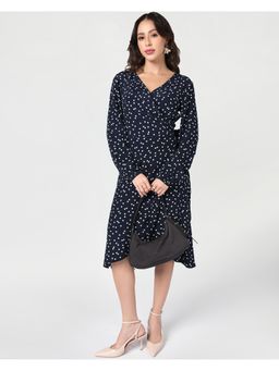 Bewakoof - Womens Navy Blue All Over Printed Flared Knee Dress