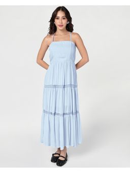Bewakoof - Womens Light Blue Textured Flared Maxi Dress