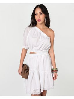 Bewakoof - Womens White Embroidered Flared Mini Dress