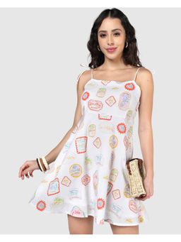 Bewakoof - Womens White All Over Printed Flared Mini Dress