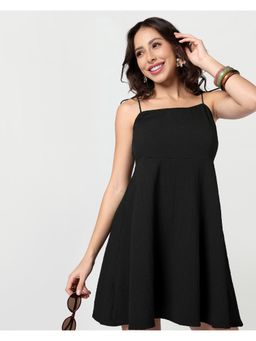 Bewakoof - Womens Jet Black Textured Flared Mini Dress