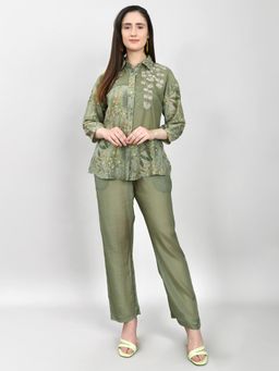 Monte Carlo - Women Regular Fit Half Sleeve Printed Co-Ord Set - Green