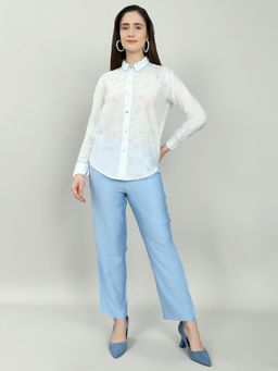 Monte Carlo - Women Regular Fit Printed Half Sleeve Round Neck Shirt and Pant - White