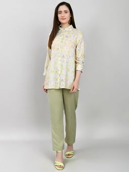 Monte Carlo - Women Regular Fit Embroidery Collar Shirt and Pant - Olive