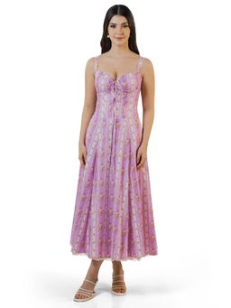 Pretty Pixie - Lilac Floral Stripe Bustier Midi Dress