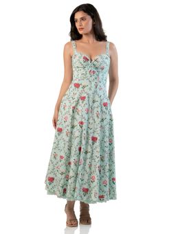 Pretty Pixie - Pastel Mint Floral Bustier Cotton Midi Dress