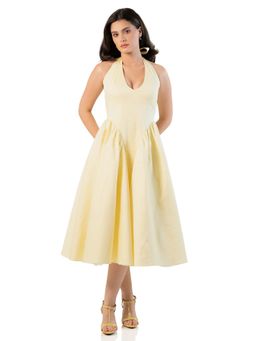 Pretty Pixie - Lemon Yellow Halter Bustier Midi Cotton Dress