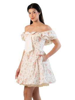 Pretty Pixie - Ivory Floral Lace-Trim Off-Shoulder Mini Dress