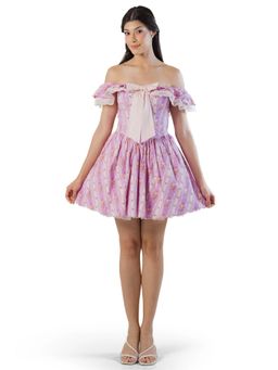 Pretty Pixie - Lilac Lace-Trim Off-Shoulder Mini Dress