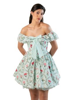 Pretty Pixie - Mint Off-Shoulder Floral Ruffle Mini Dress