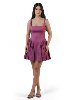 Pretty Pixie - Plum Pleated Square-Neck Mini Dress