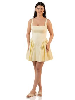 Pretty Pixie - Lemon Pleated Square-Neck Mini Dress