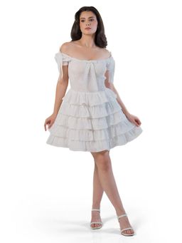Pretty Pixie - White Cotton Tiered Ruffle Eyelet Mini Dress