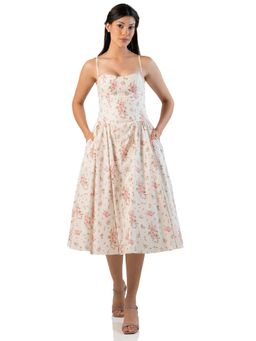 Pretty Pixie - Ivory Floral Bustier Strap Cotton Midi Dress