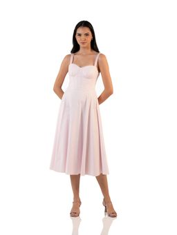 Pretty Pixie - Blush Pink Lace-Trim Bustier Strap Midi Dress