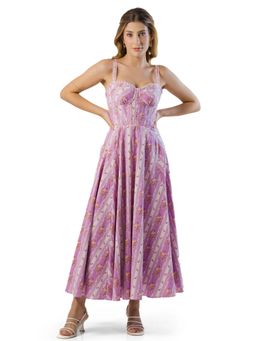 Pretty Pixie - Lavender Lilac Striped Floral Corset Maxi Dress