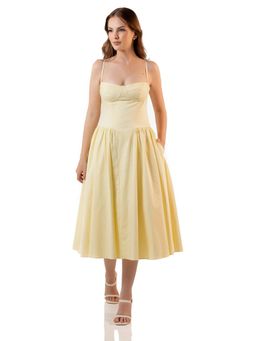 Pretty Pixie - Lemon Yellow Bustier Cotton Midi Dress