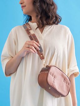 Vaaya - Tan Dash & Dot Crossbody Sling Bag With Detachable Straps