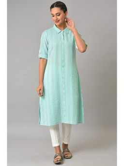 Aurelia - Green A-line Shirt Collar Kurta