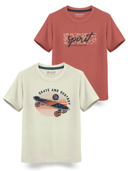 HELLCAT - Trendy Beige Brick Graphic T-Shirts (Pack of 2)