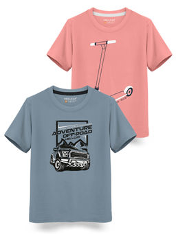 HELLCAT - Trendy Bluish Grey Pink Graphic T-Shirts (Pack of 2)