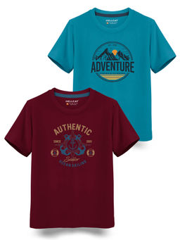HELLCAT - Trendy Burgundy Turquoise Graphic T-Shirts (Pack of 2)