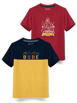 HELLCAT - Trendy Yellow Maroon Graphic T-Shirts (Pack of 2)