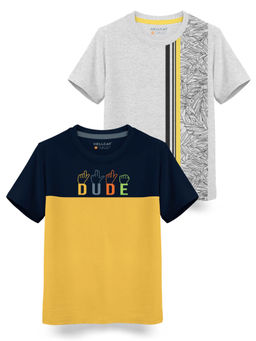 HELLCAT - Trendy Yellow White Melange Graphic T-Shirts (Pack of 2)