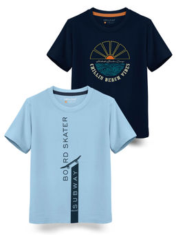 HELLCAT - Trendy Sky Blue Navy Graphic T-Shirts (Pack of 2)