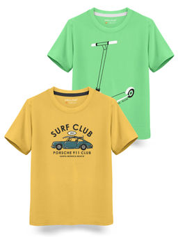 HELLCAT - Trendy Mustard Pista Green Graphic T-Shirts (Pack of 2)